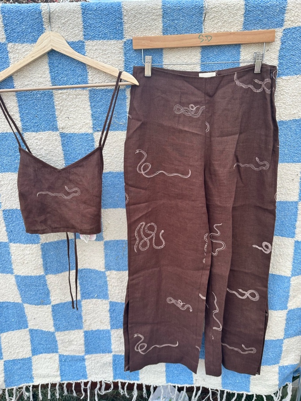 Paloma Wool Brown Printed Wide-Leg Pants & Crop Top Set